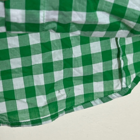 J. Crew Green Gingham Women's Top XXS Tie Neck Smocked Cotton Woven Casual Chic - Picture 7 of 16